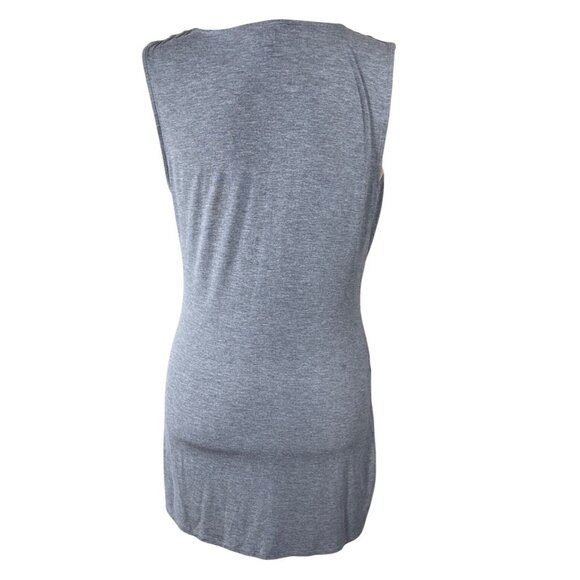White House Black Market Dress Small Grey Faux Wrap Stretch Ruched Deep V Neck - Picture 3 of 9